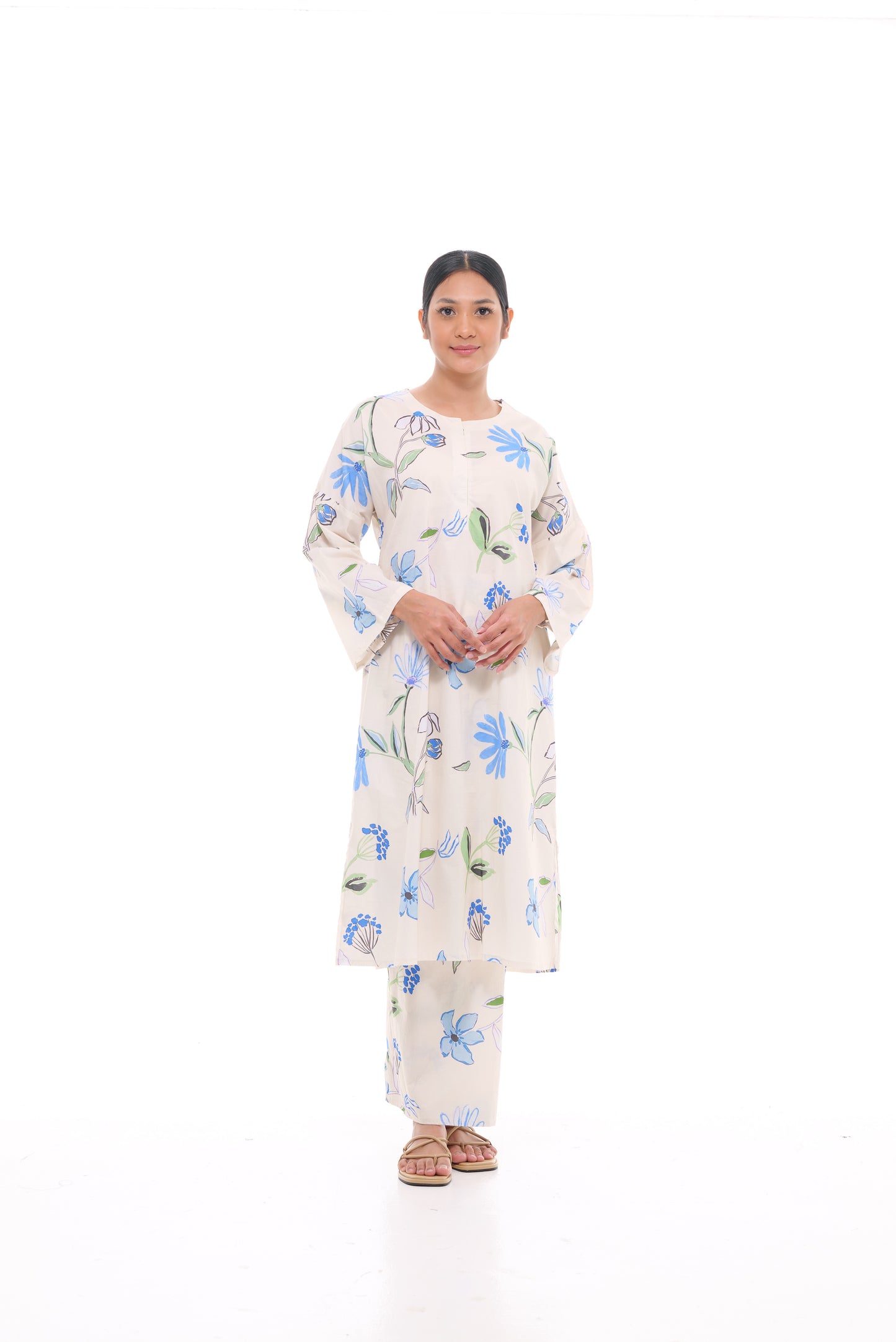 Jamilah Tunic in White and Blue