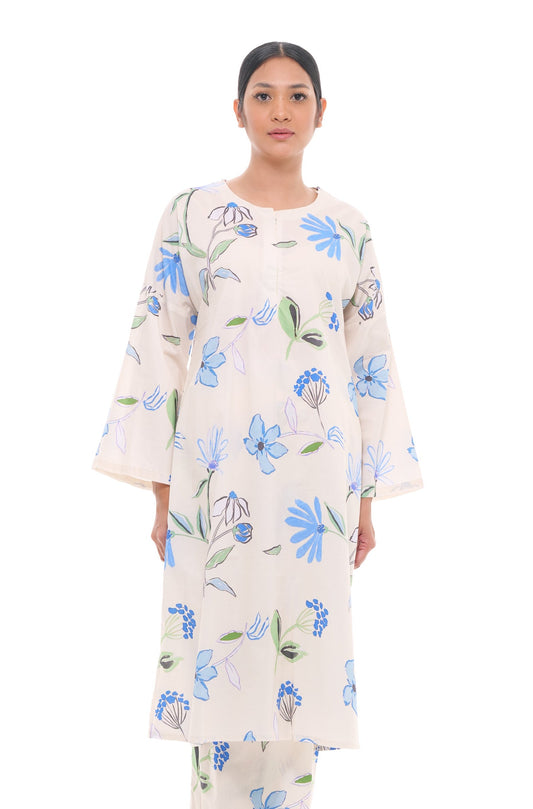 Jamilah Tunic in White and Blue